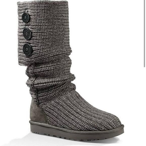 Ugg Women's Gray Classic Cardy Boot Shoes Cable Knit Boots Size 8 - Picture 12 of 14